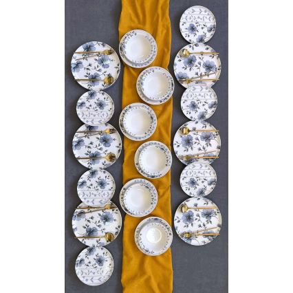 24 dalių stalo indų rinkinys, baltas/mėlynas, keramika