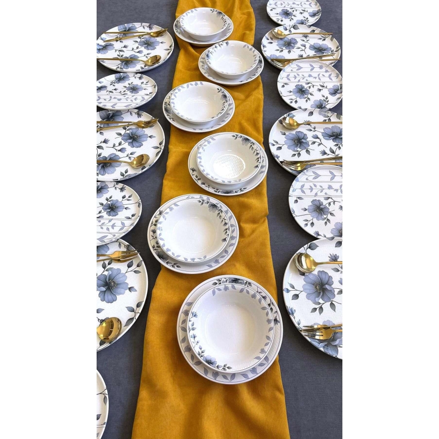 24 dalių stalo indų rinkinys, baltas/mėlynas, keramika