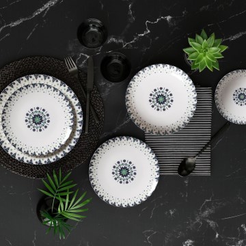 24 dalių stalo indų rinkinys, baltas/mėlynas, porcelianas