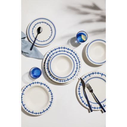 24 dalių stalo indų rinkinys, baltas/mėlynas, porcelianinis