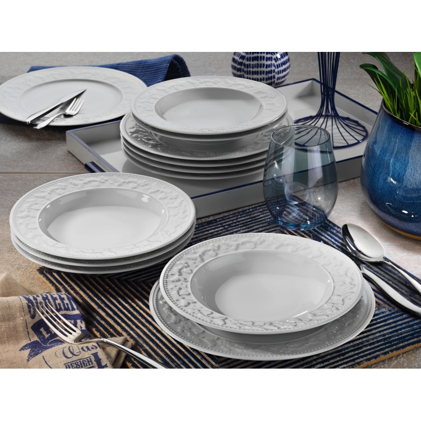 24 dalių stalo indų rinkinys – baltas, porcelianas