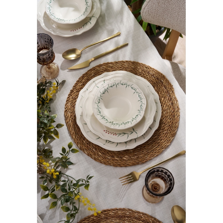 24 dalių stalo indų rinkinys baltas/žalias/porcelianinis