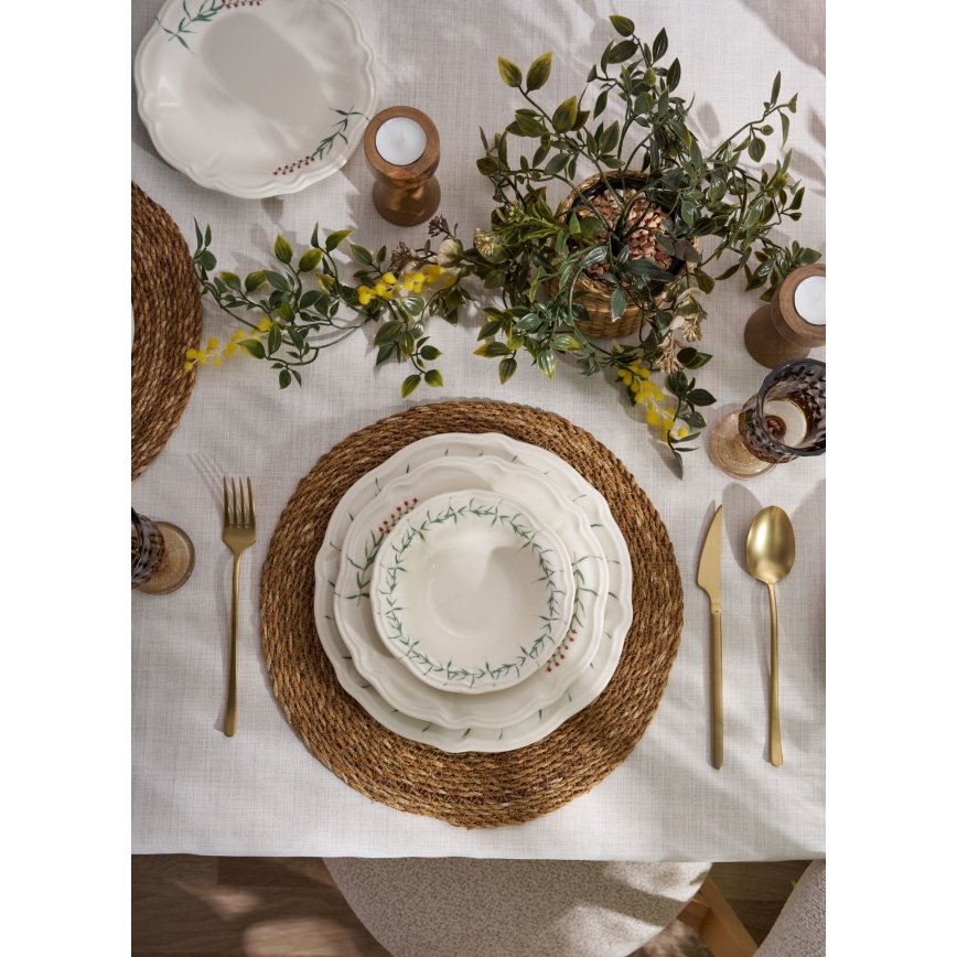 24 dalių stalo indų rinkinys baltas/žalias/porcelianinis