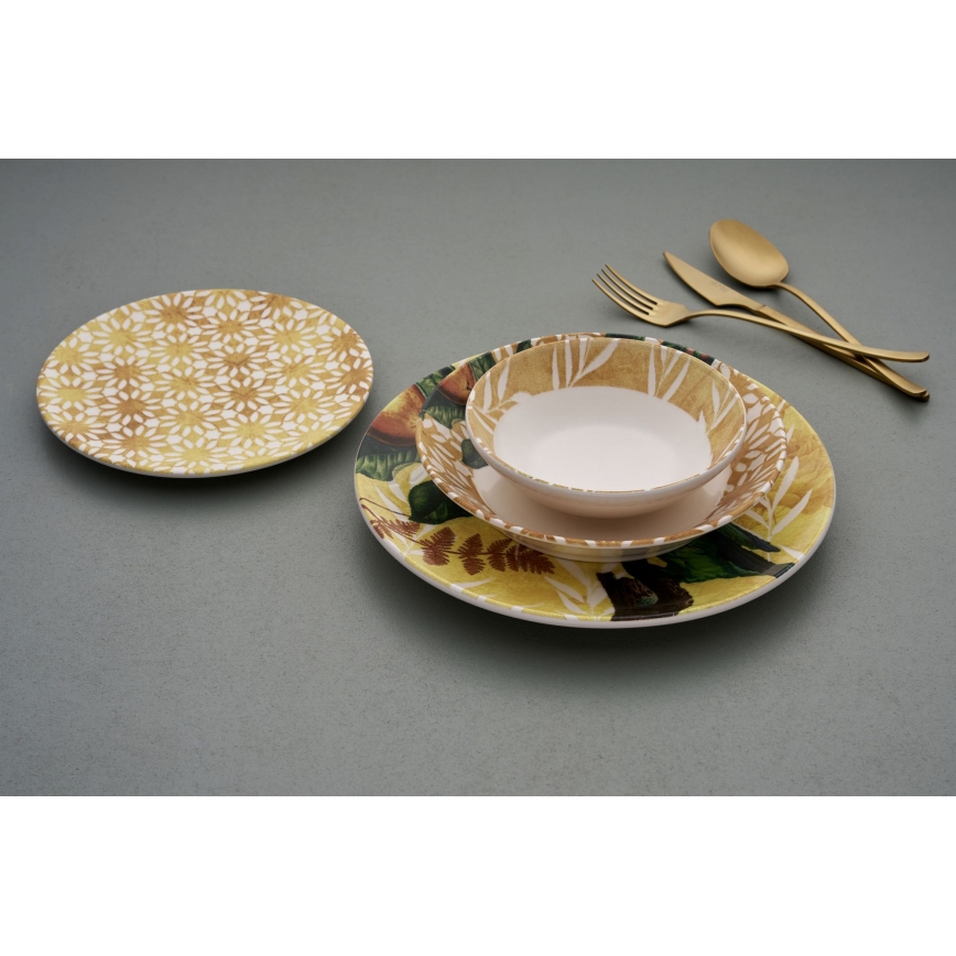 24 dalių stalo indų rinkinys, geltonas/žalias/baltas, keramika