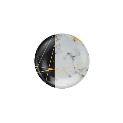 24 dalių stalo indų rinkinys – juodas/baltas/auksinis, porcelianinis