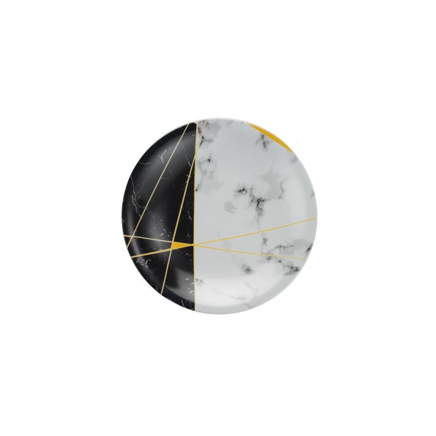 24 dalių stalo indų rinkinys – juodas/baltas/auksinis, porcelianinis