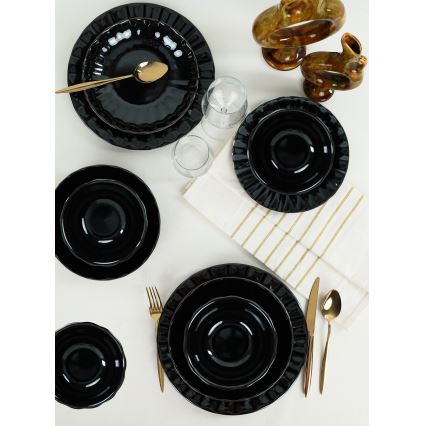 24 dalių stalo indų rinkinys, juodos spalvos / iš akmens masės