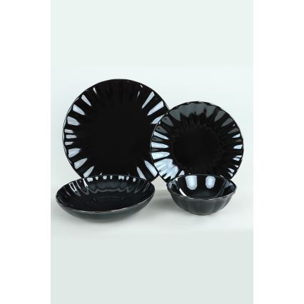 24 dalių stalo indų rinkinys, juodos spalvos / iš akmens masės