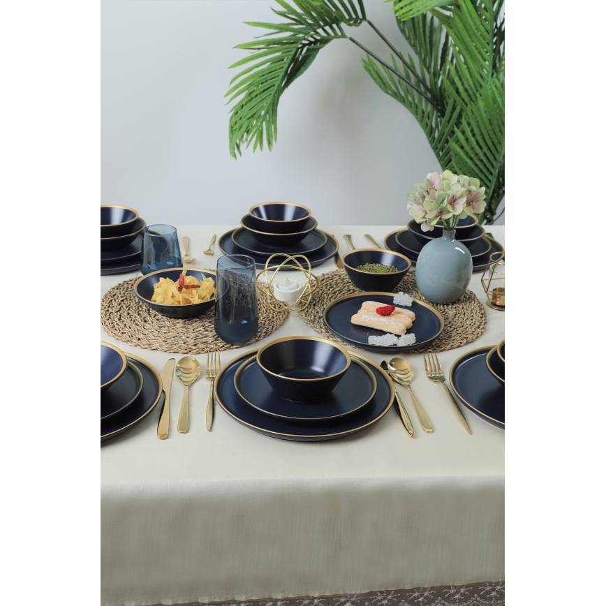 24 dalių stalo indų rinkinys, mėlynos/auksinės spalvos, keramika