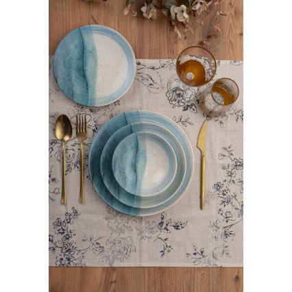 24 dalių stalo indų rinkinys, mėlynos/kreminės spalvos, porcelianinis