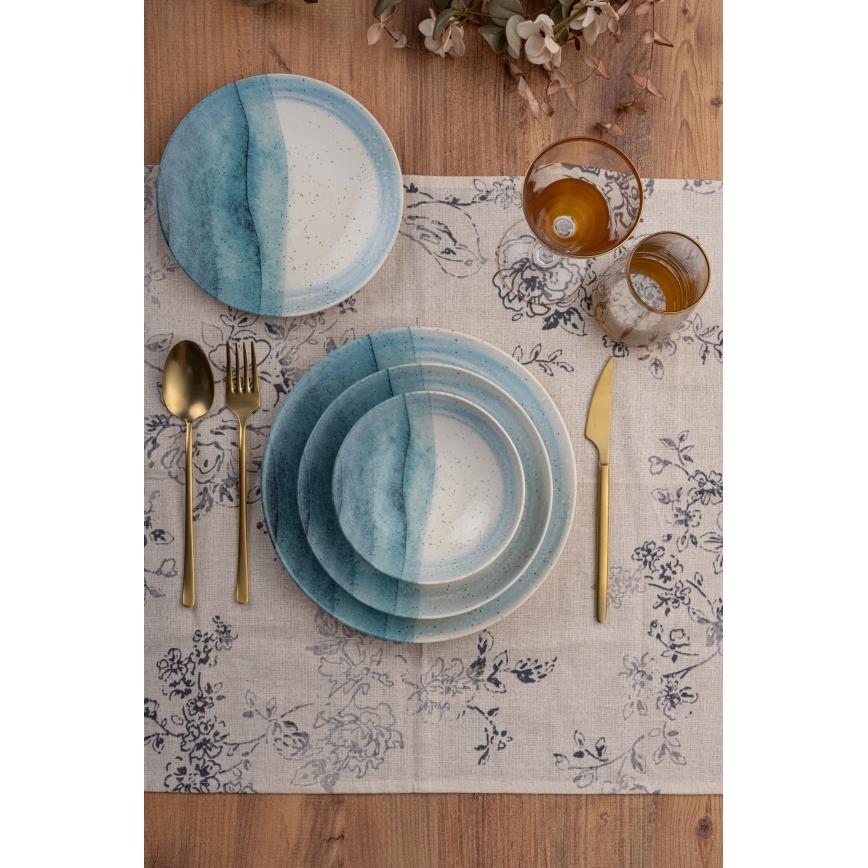 24 dalių stalo indų rinkinys, mėlynos/kreminės spalvos, porcelianinis