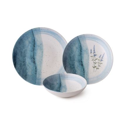 24 dalių stalo indų rinkinys, mėlynos/kreminės spalvos, porcelianinis