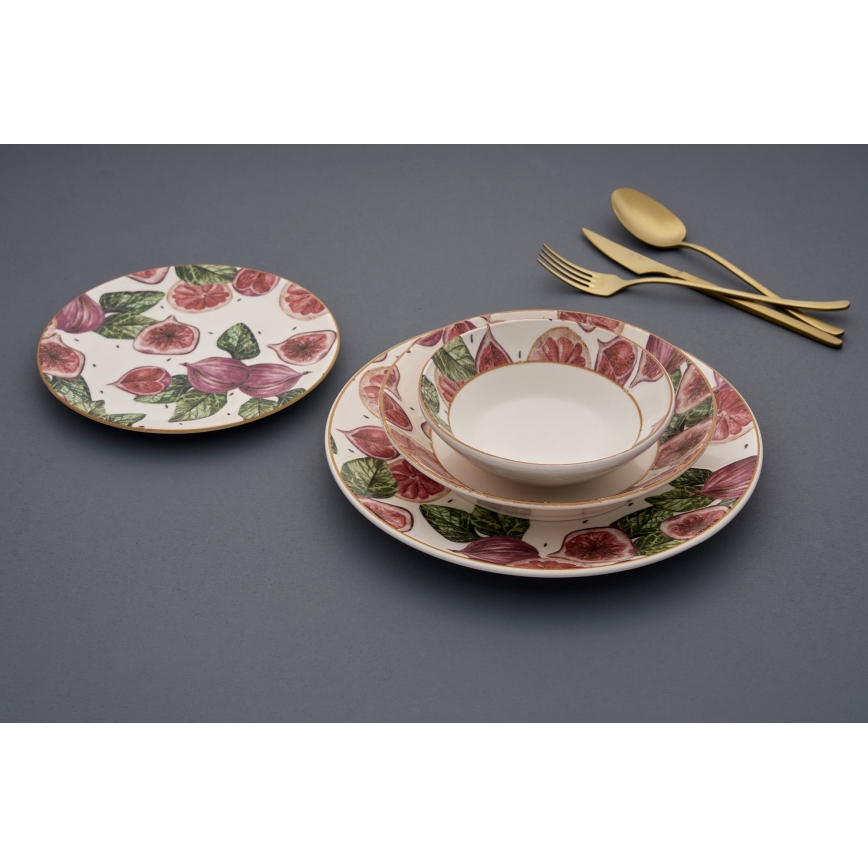 24 dalių stalo indų rinkinys raudona/balta/žalia/keramika