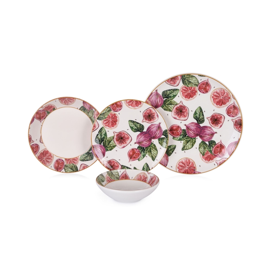 24 dalių stalo indų rinkinys raudona/balta/žalia/keramika