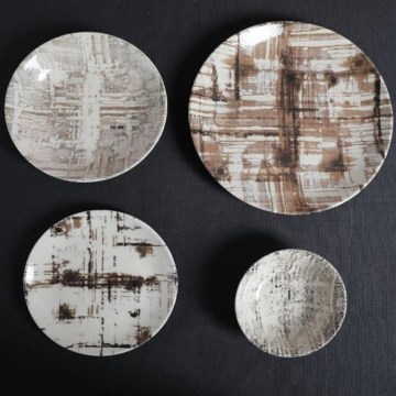 24 dalių stalo indų rinkinys – ruda/balta, porcelianinis