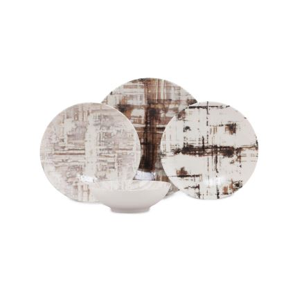 24 dalių stalo indų rinkinys – ruda/balta, porcelianinis
