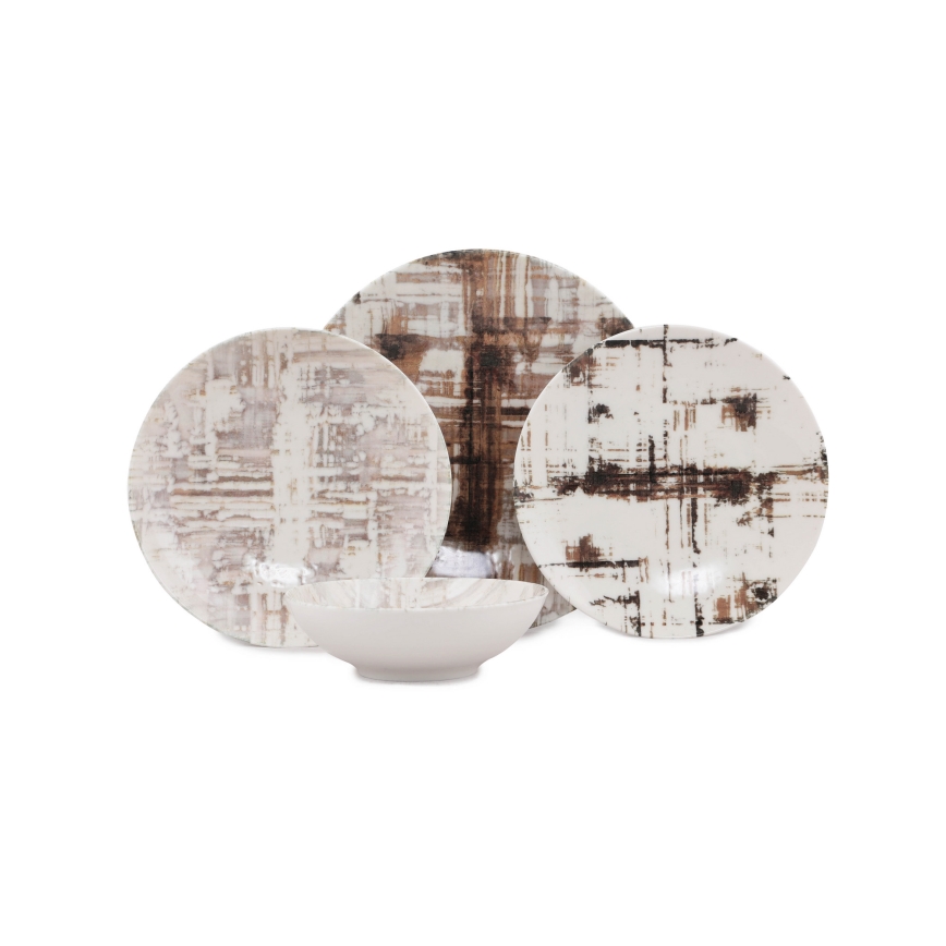 24 dalių stalo indų rinkinys – ruda/balta, porcelianinis