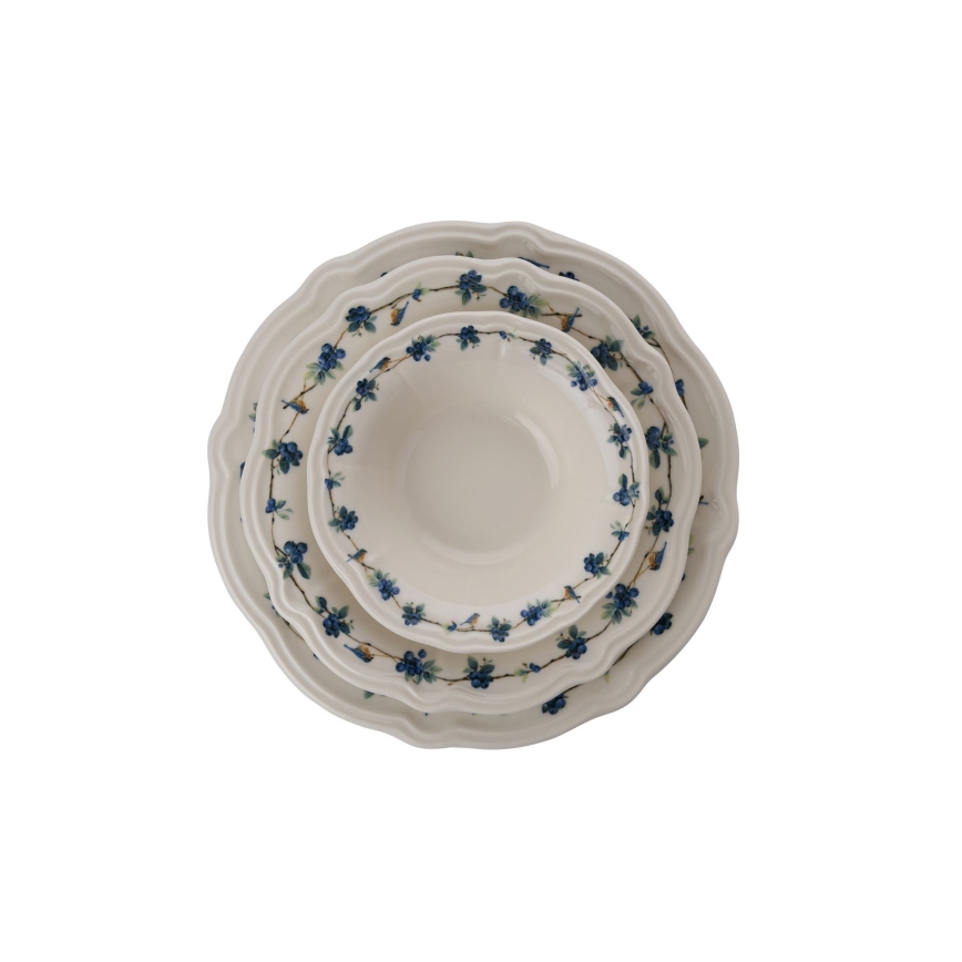 24 dalių stalo indų rinkinys — balta/mėlyna/porcelianas