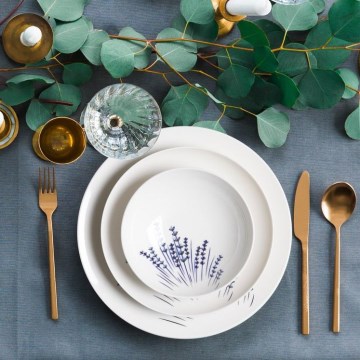 24 dalių stalo indų rinkinys — baltas/mėlynas, iš porceliano