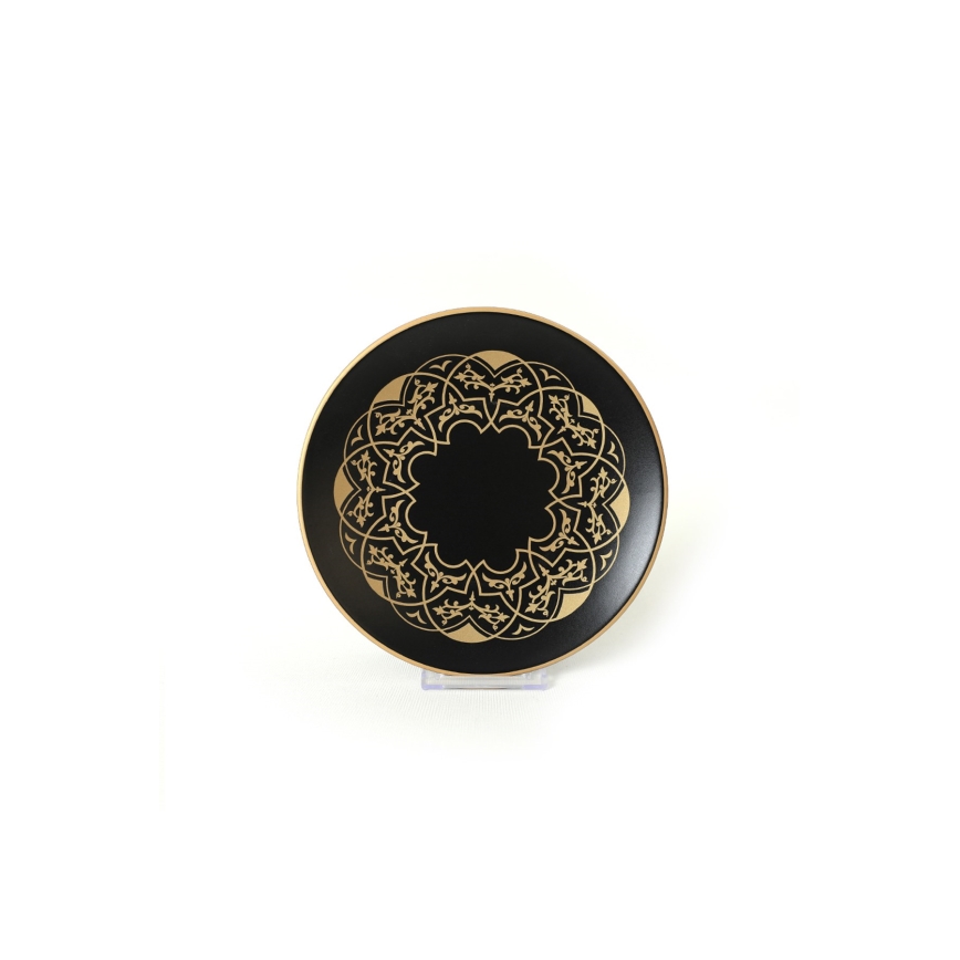 24 dalių stalo indų rinkinys — juodos ir auksinės spalvos, keramika