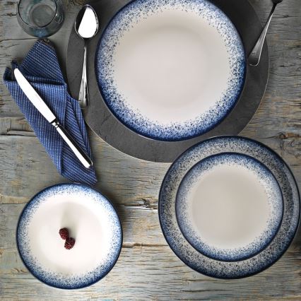 24 dalių valgomojo indų rinkinys – baltas/mėlynas, porcelianas