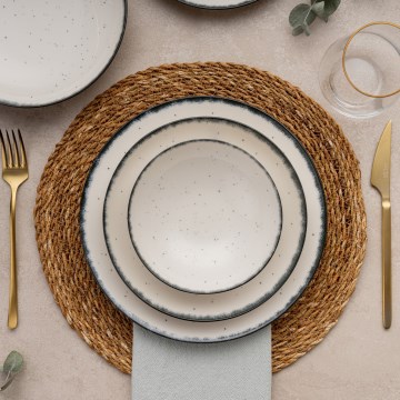 24 dalių valgomojo indų rinkinys — baltas/juodas, iš porceliano