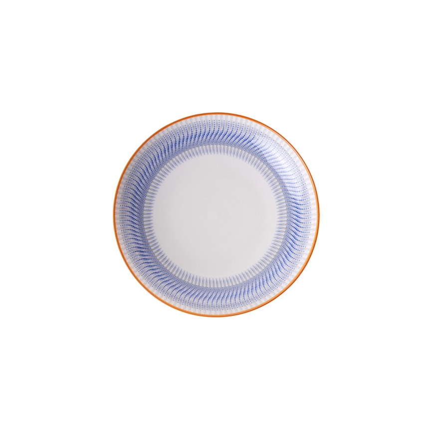 24 vnt. stalo indų rinkinys — mėlynas/oranžinis, pagamintas iš porceliano