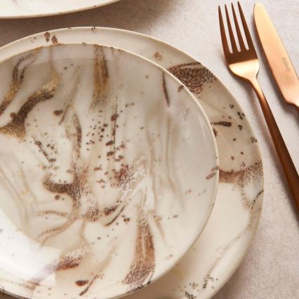 26 dalių stalo indų rinkinys, smėlio/rudos spalvos, iš porceliano