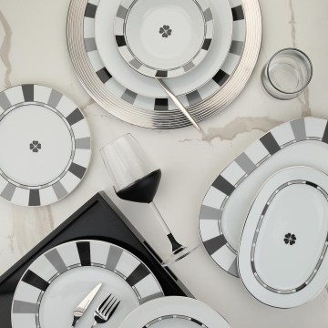 27 dalių indų rinkinys baltas/pilkas/porcelianas