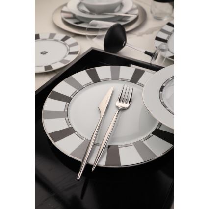 27 dalių indų rinkinys baltas/pilkas/porcelianas