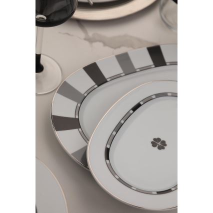 27 dalių indų rinkinys baltas/pilkas/porcelianas