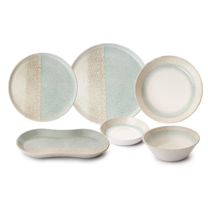 27 dalių valgomojo indų rinkinys, smėlio/žalios spalvos, porcelianas