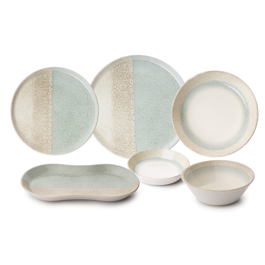 27 dalių valgomojo indų rinkinys, smėlio/žalios spalvos, porcelianas