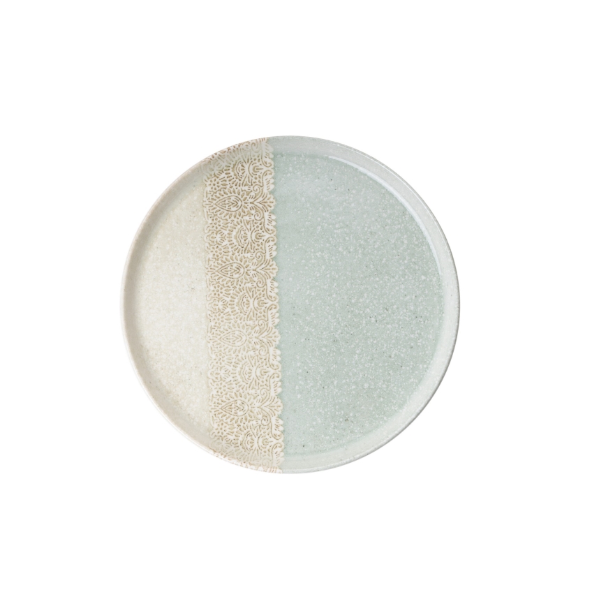 27 dalių valgomojo indų rinkinys, smėlio/žalios spalvos, porcelianas