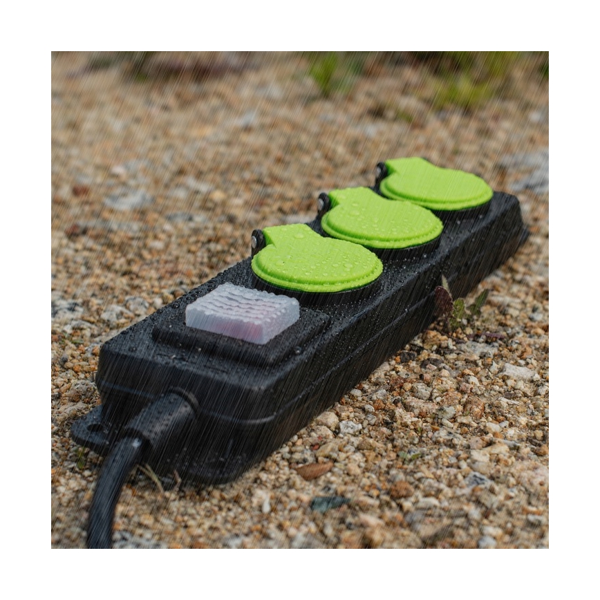 3 lizdų prailginimo kabelis su jungikliu, 20 m, IP44