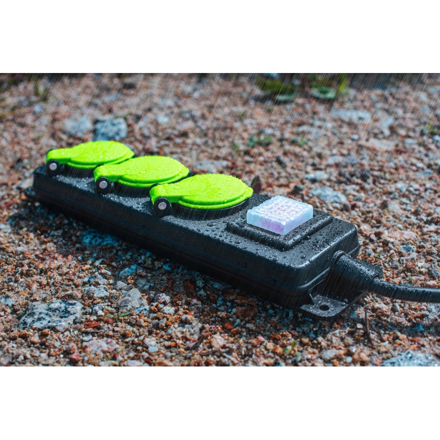 3 lizdų prailginimo kabelis su jungikliu, 20 m, IP44