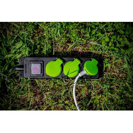 3 lizdų prailginimo kabelis su jungikliu, 20 m, IP44