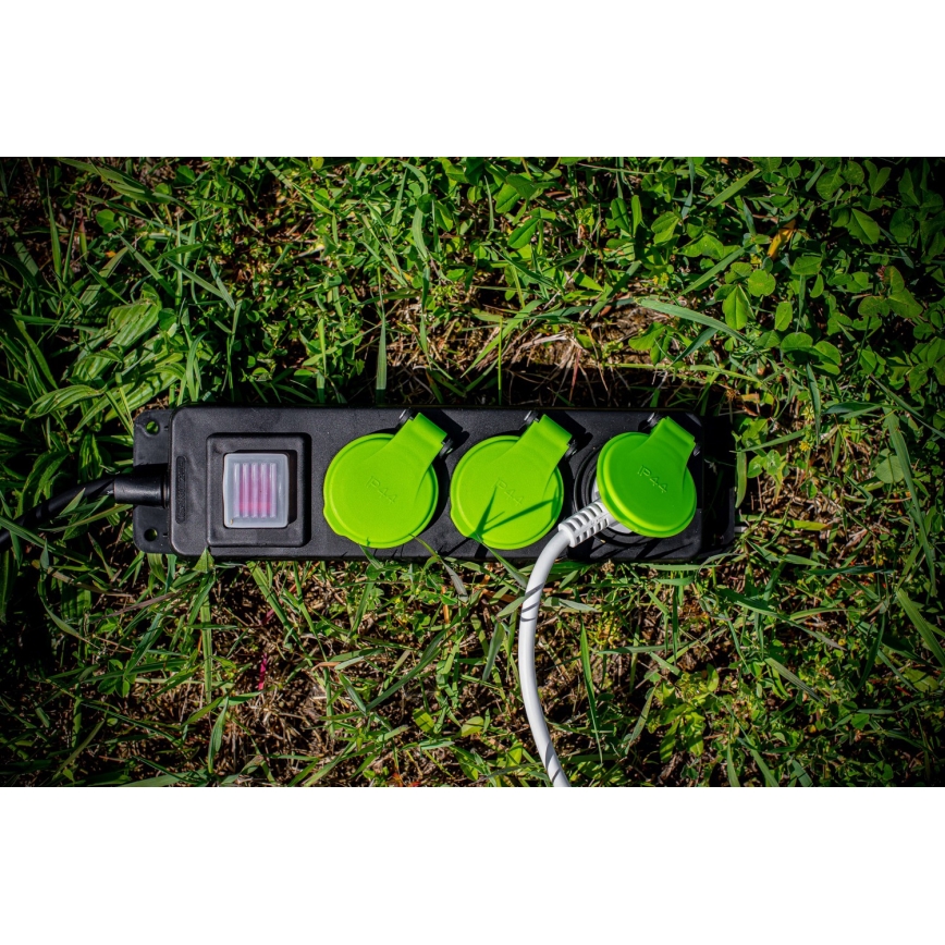 3 lizdų prailginimo kabelis su jungikliu, 20 m, IP44