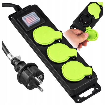 3 lizdų prailginimo kabelis su jungikliu, 20 m, IP44