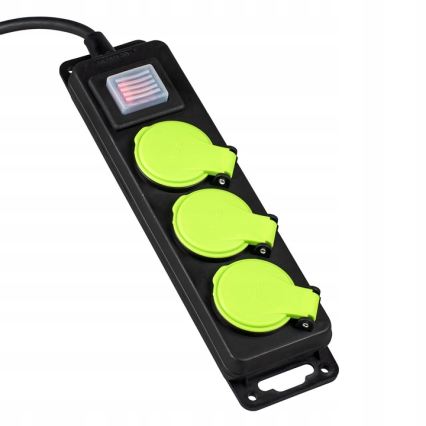 3 lizdų prailginimo kabelis su jungikliu, 20 m, IP44