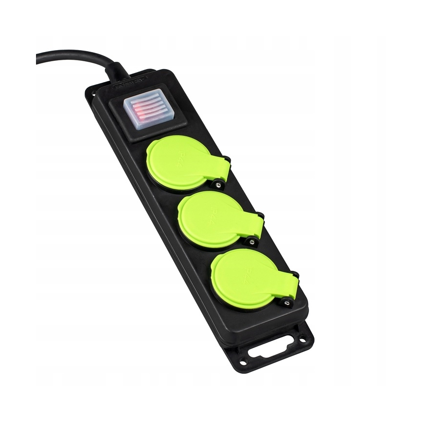 3 lizdų prailginimo kabelis su jungikliu, 20 m, IP44