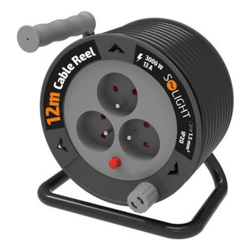 3 lizdų pratęsimo kabelis ant ritės, 12 m