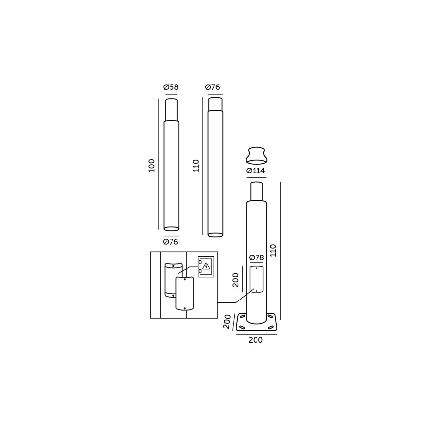 3 m ilgio metalinis strypas lauko apšvietimo stulpui BASE, juodos spalvos