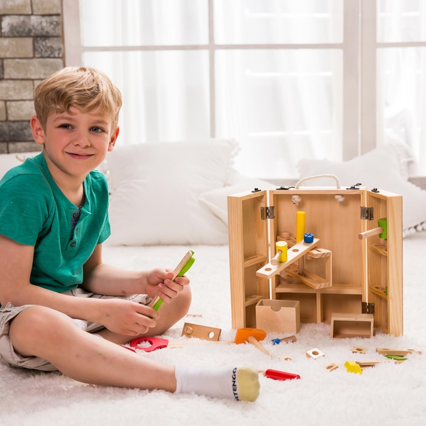 30 dalių medinių įrankių rinkinys su lagaminėliu