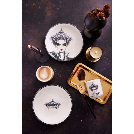 4 dalių stalo indų rinkinys juodas/baltas/porcelianas