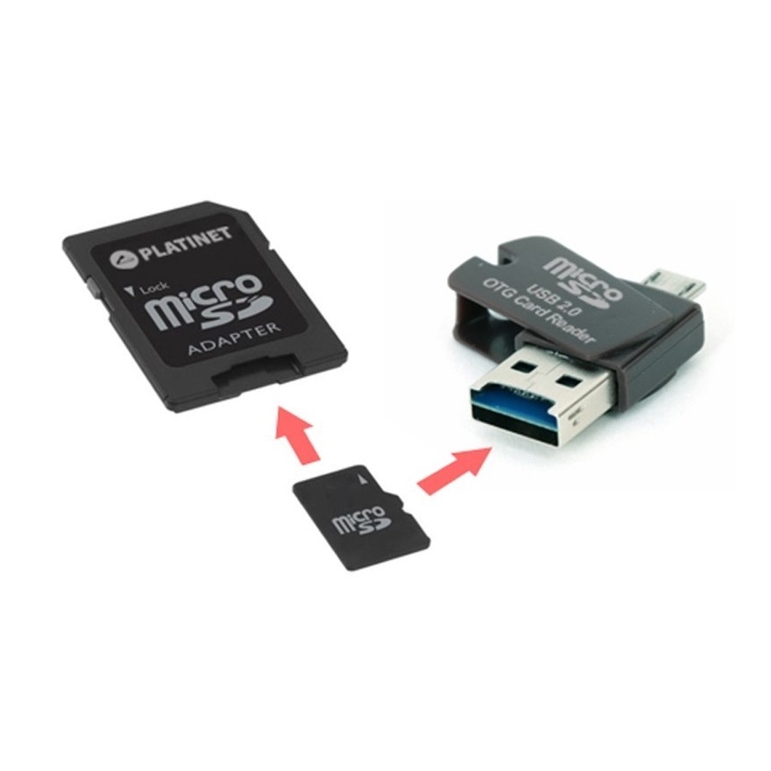 4in1 MicroSDHC 16GB + SD adapteris + MicroSD skaitytuvas + OTG adapteris