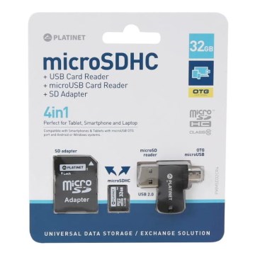 4in1 MicroSDHC 32GB + SD Adapteris+ MicroSD Kortelių skaitytuvas + OTG Adapteris