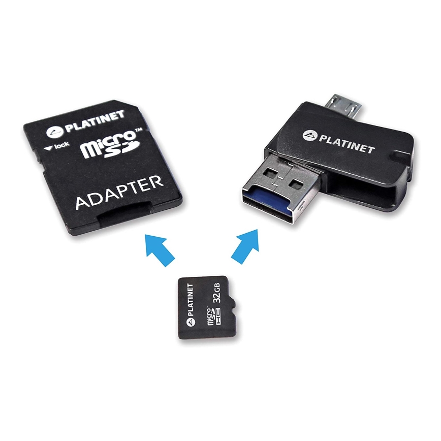 4in1 MicroSDHC 32GB + SD Adapteris+ MicroSD Kortelių skaitytuvas + OTG Adapteris