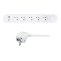 5 lizdų prailgintuvas su jungikliu ir USB A/C įkrovimu, 3 m