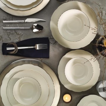 54 dalių porceliano indų rinkinys, balta/sidabrinė/dramblio kaulo